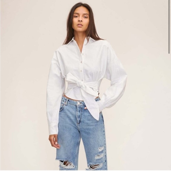 Marissa Webb Tops - NWT Marissa Webb Emmerson Oxford Shirt Crisp White Cotton Tie Waist Size S
